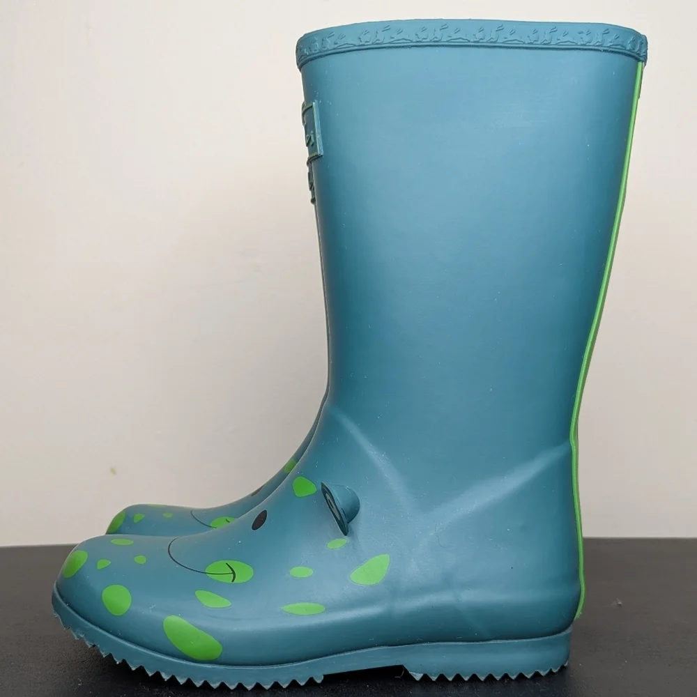 Joules Junior Roll Up Frog Print Wellington Boots Green Kids Size 2